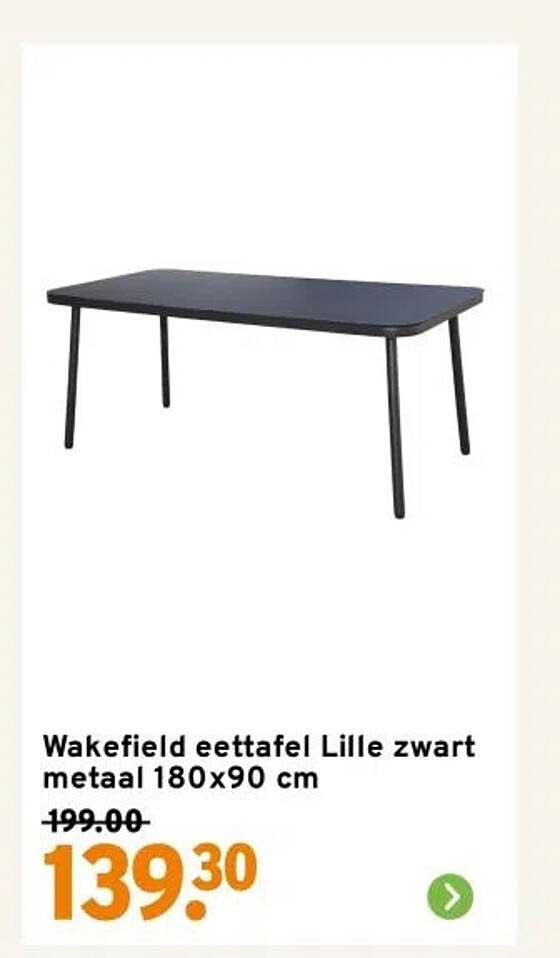 Wakefield eettafel Lille zwart metaal 180x90 cm