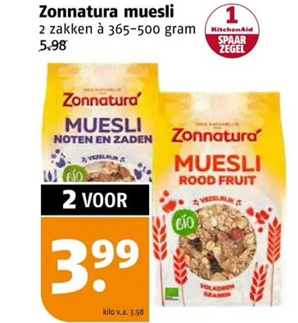 Zonnatura muesli 2 zakken à 365-500 gram