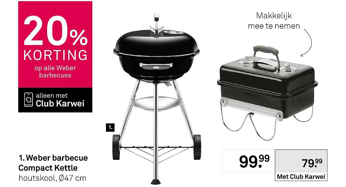 1. Weber barbecue Compact Kettle houtskool, Ø47 cm