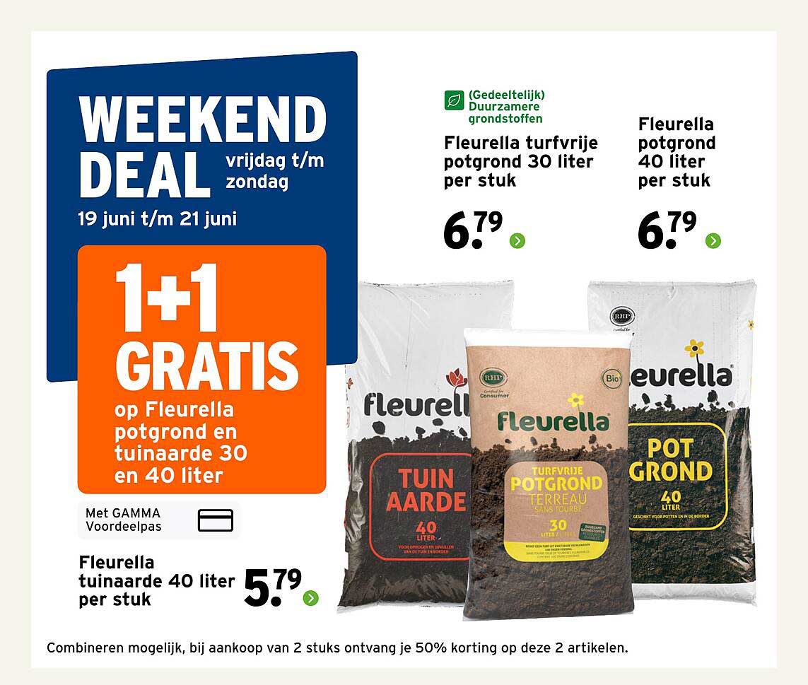 1+1 gratis op Fleurella potgrond en tuinaarde 30 en 40 liter