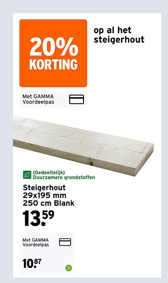 20% korting op al het steigerhout