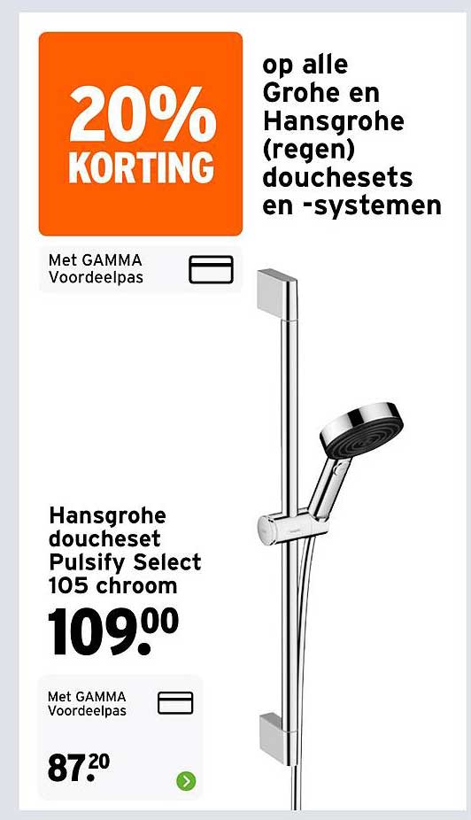 20% KORTING op alle Grohe en Hansgrohe (regen) douchesets en -systemen