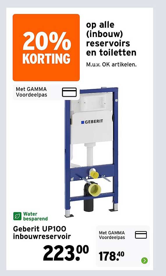 20% korting op alle (inbouw) reservoirs en toiletten