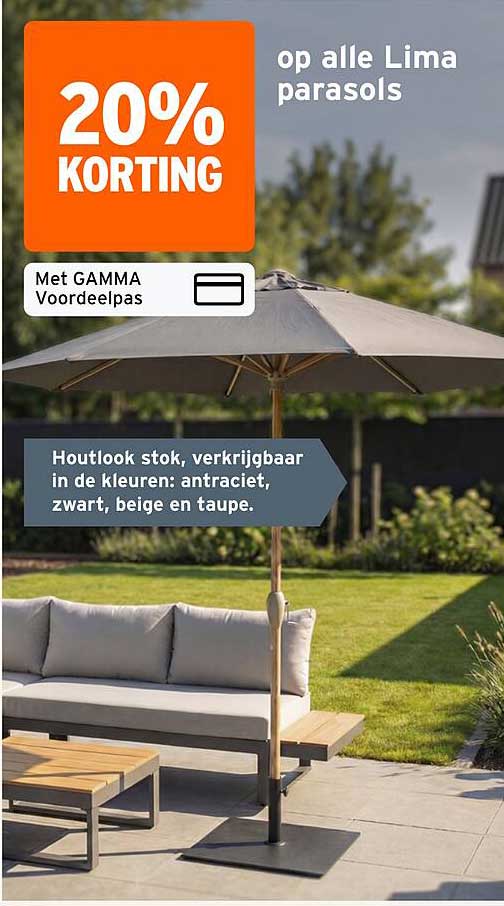 20% KORTING op alle Lima parasols