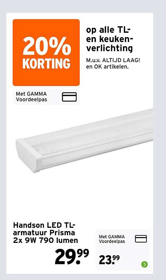 20% KORTING op alle TL- en keukenverlichting