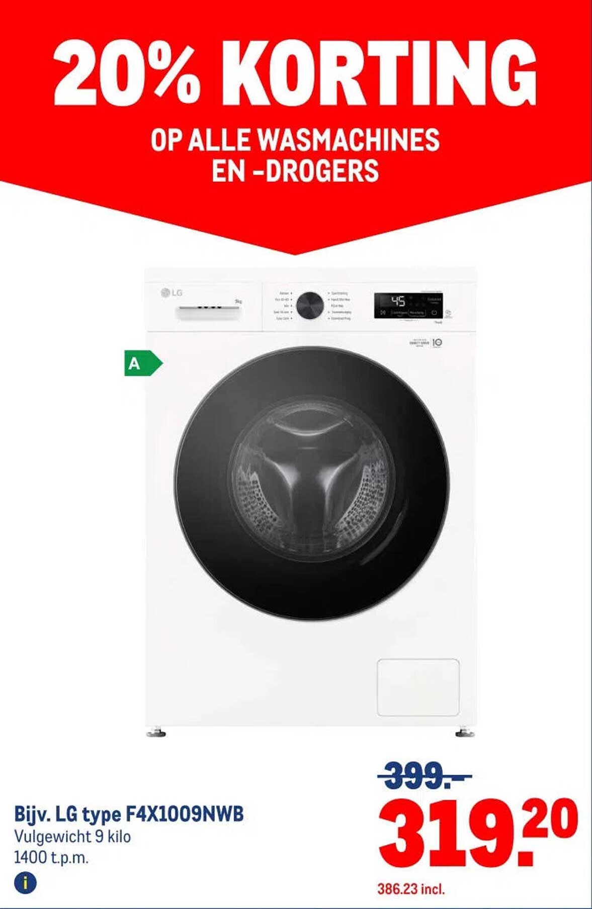 20% KORTING OP ALLE WASMACHINES EN -DROGERS