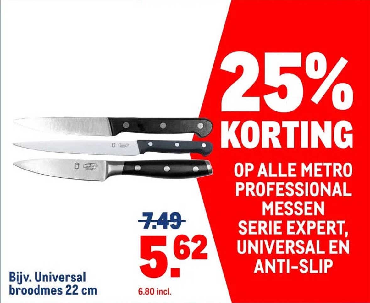 25% KORTING OP ALLE METRO PROFESSIONAL MESSEN SERIE EXPERT, UNIVERSAL EN ANTI-SLIP