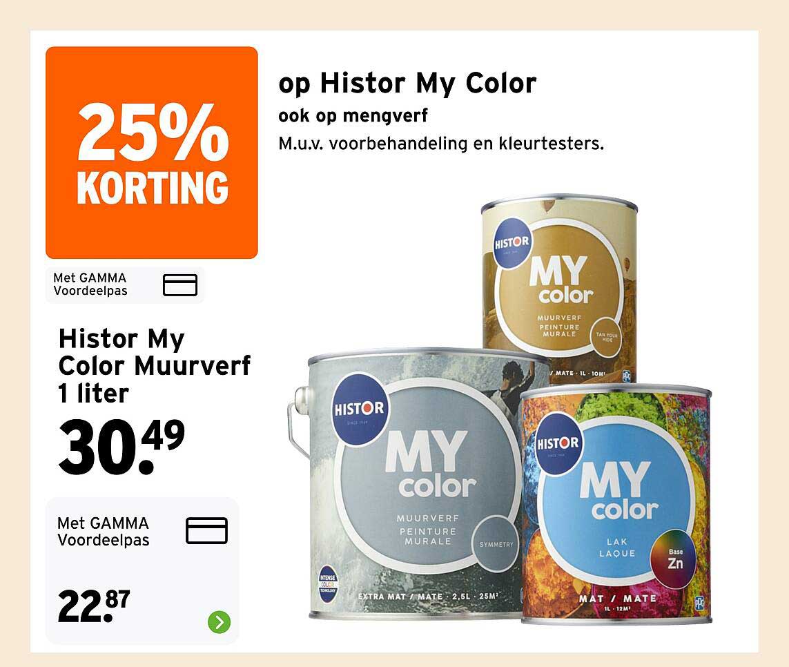 25% KORTING op Histor My Color ook op mengverf
