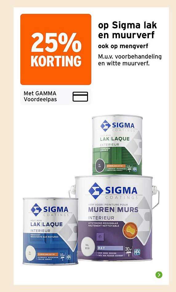 25% KORTING op Sigma lak en muurverf ook op mengverf