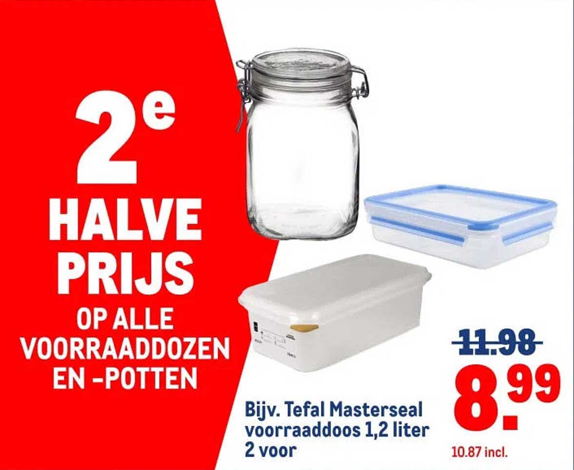 2e halve prijs op alle voorraaddozen en -potten