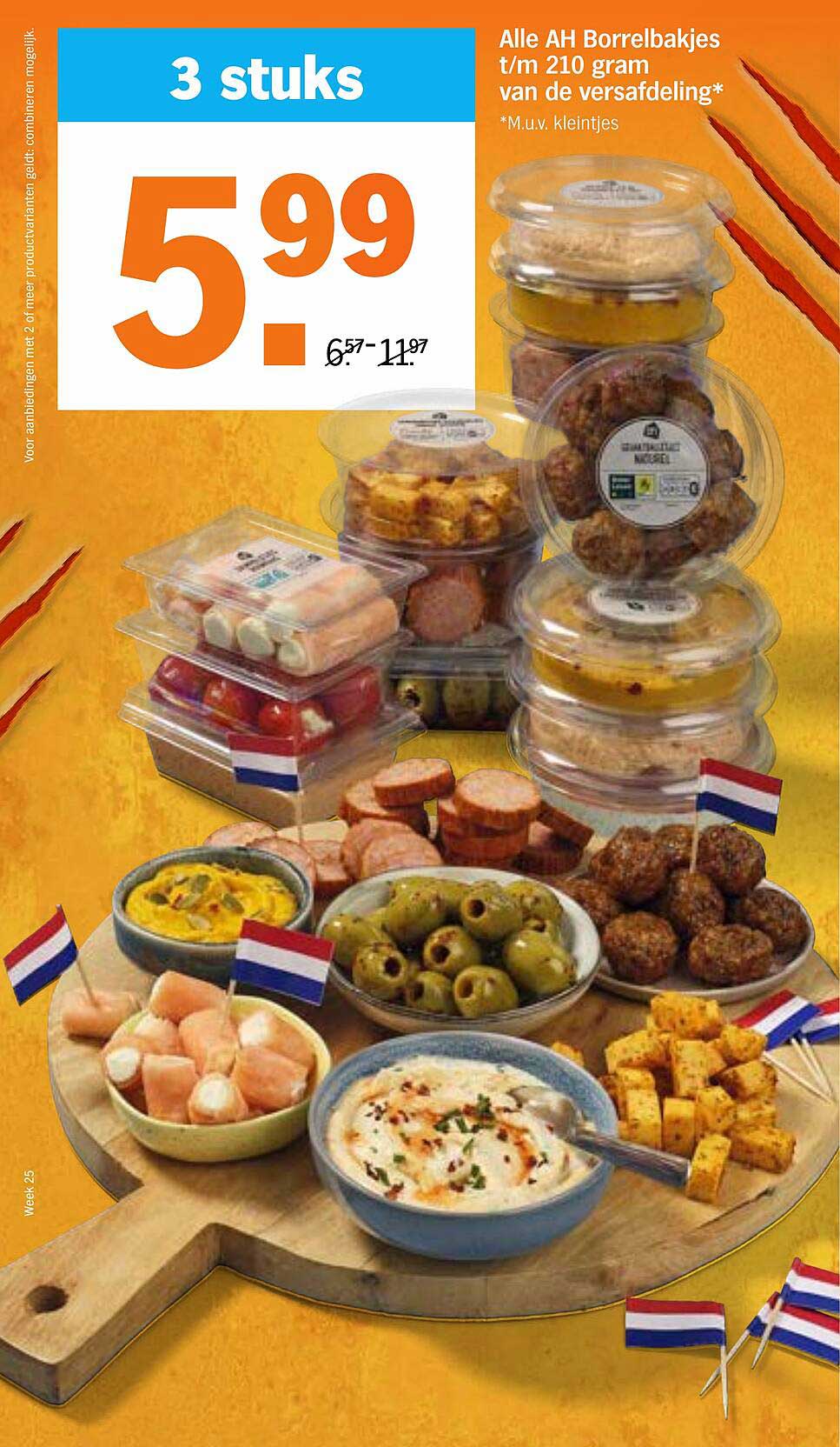 3 stuks Alle AH Borrelbakjes t/m 210 gram van de versafdeling*