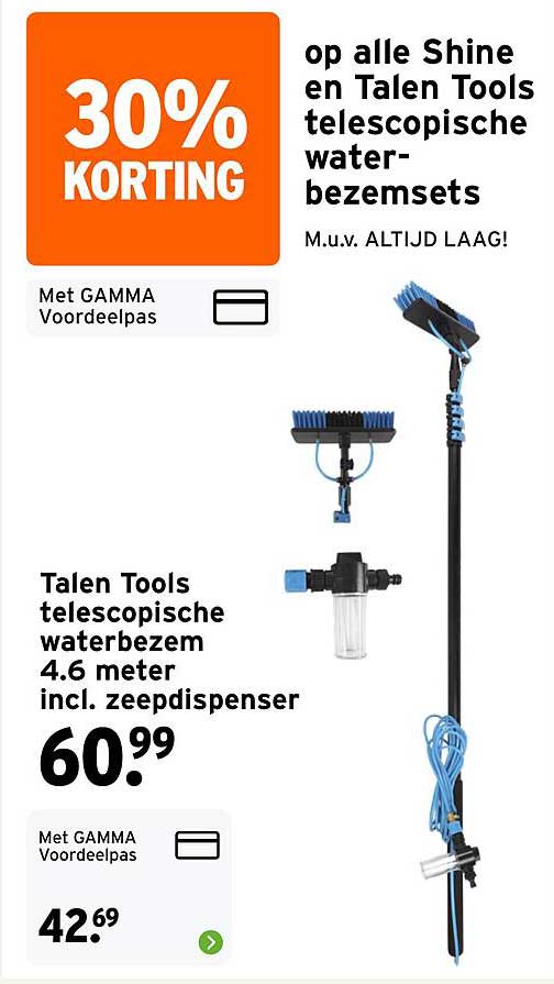 30% korting op alle Shine en Talen Tools telescopische water-bezemsets m.u.v. ALTIJD LAAG!