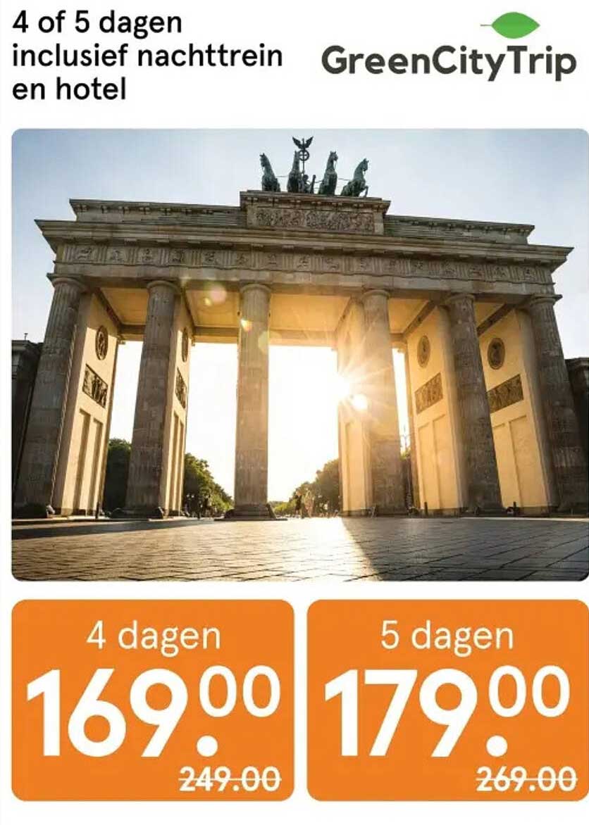 4 of 5 dagen inclusief nachttrein en hotel GreenCityTrip