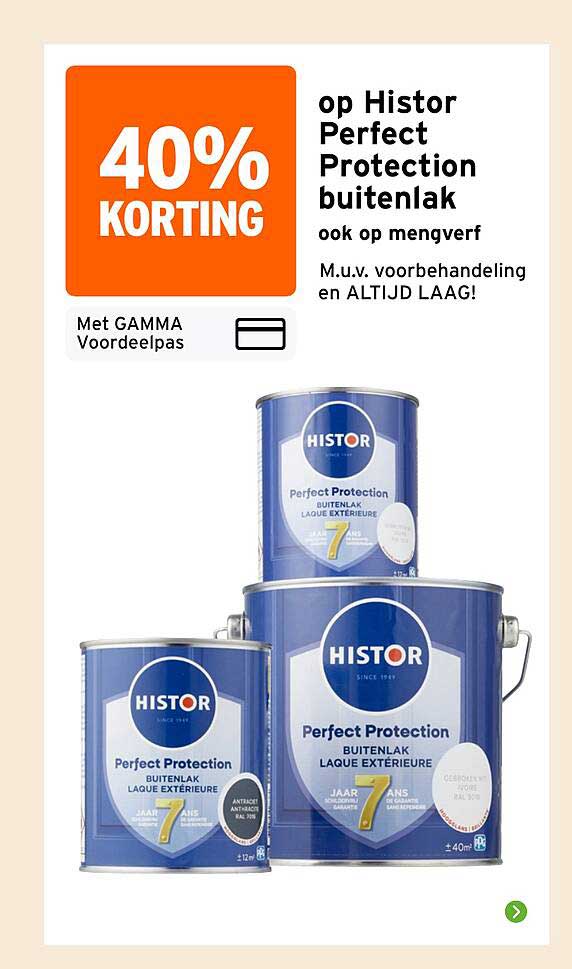 40% KORTING op Histor Perfect Protection buitenlak ook op mengverf