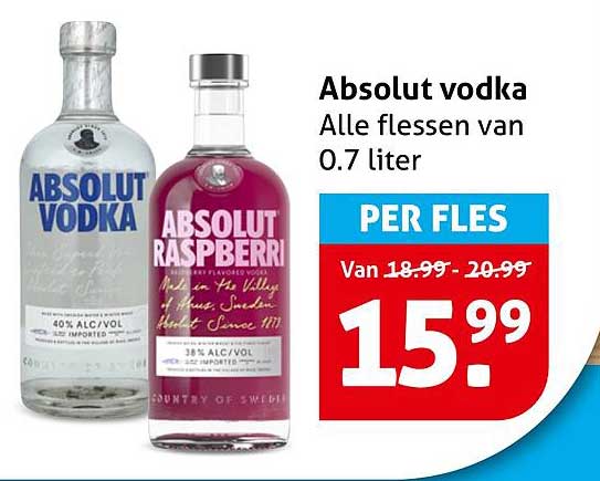 Absolut vodka Alle flessen van 0.7 liter PER FLES