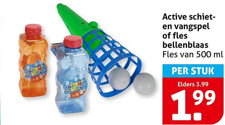 Active schiet- en vangspel of fles bellenblaas Fles van 500 ml PER STUK