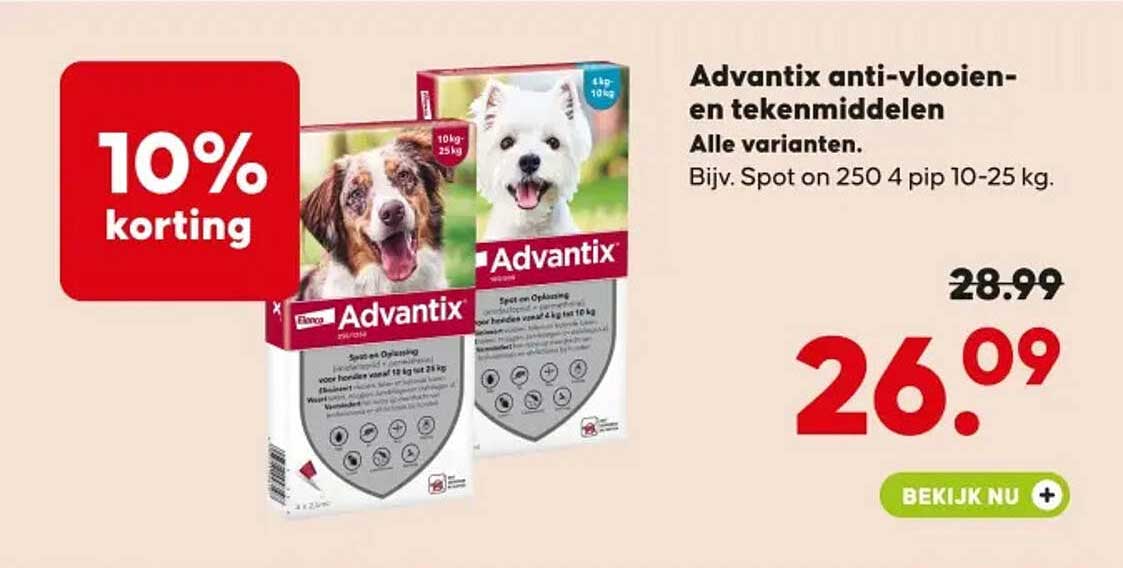 Advantix anti-vlooien- en tekenmiddelen 10% korting