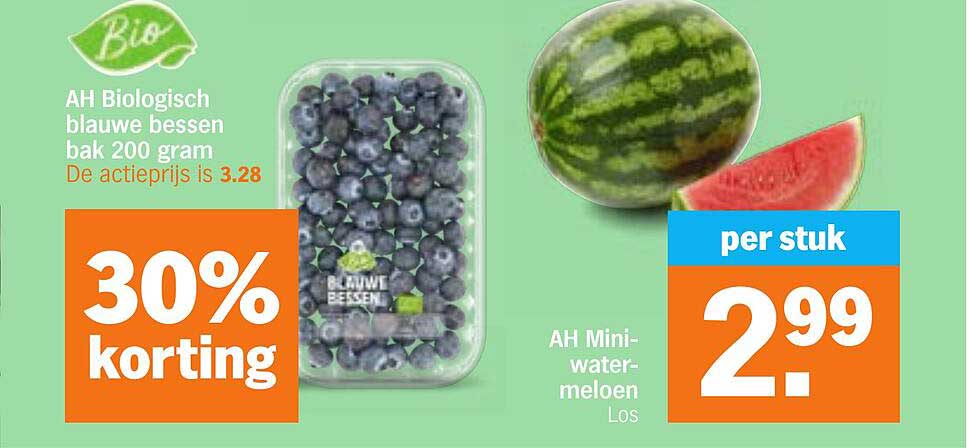 AH Biologisch blauwe bessen bak 200 gram 30% korting