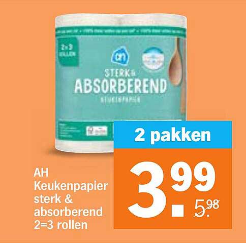 AH Keukenpapier sterk & absorberend 2=3 rollen 2 pakken