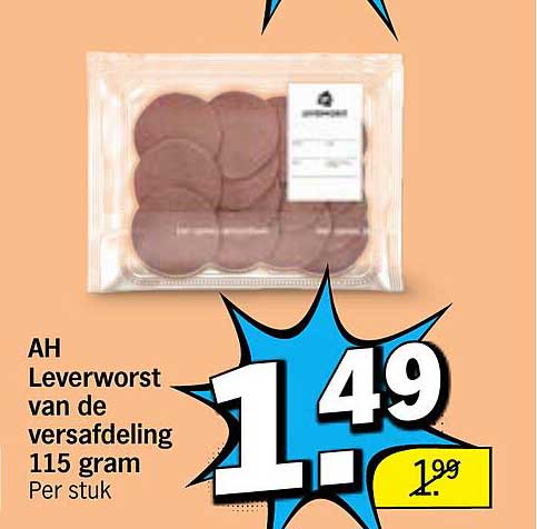 AH Leverworst van de versafdeling 115 gram Per stuk