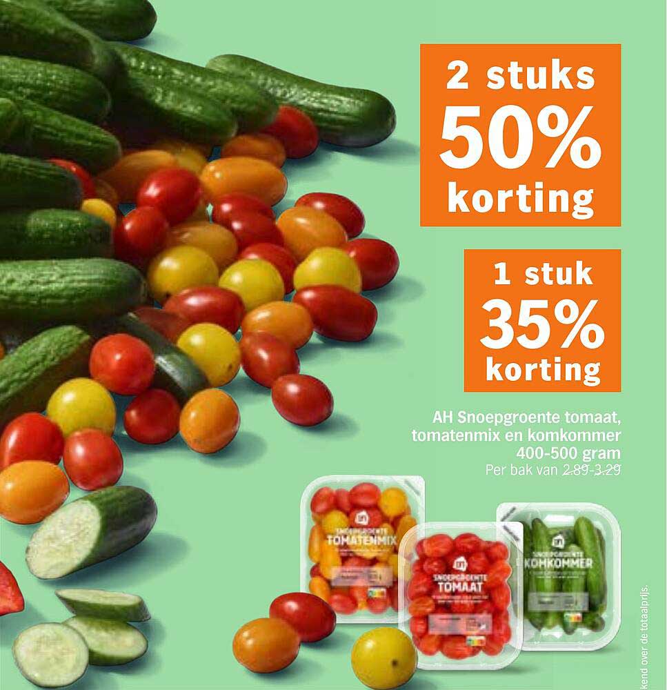 AH Snoepgroente tomaat, tomatenmix en komkommer 400-500 gram 2 stuks 50% korting