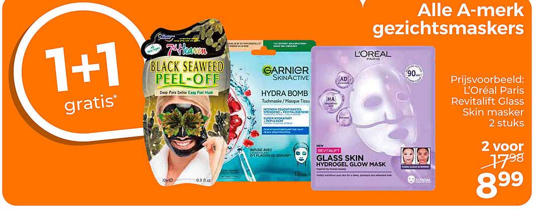 Alle A-merk gezichtsmaskers 1+1 gratis*