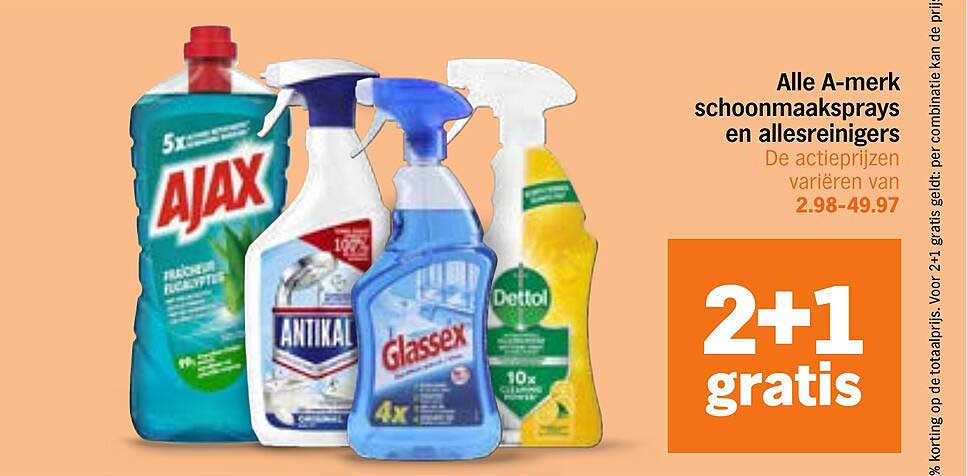 Alle A-merk schoonmaaksprays en allesreinigers 2+1 gratis