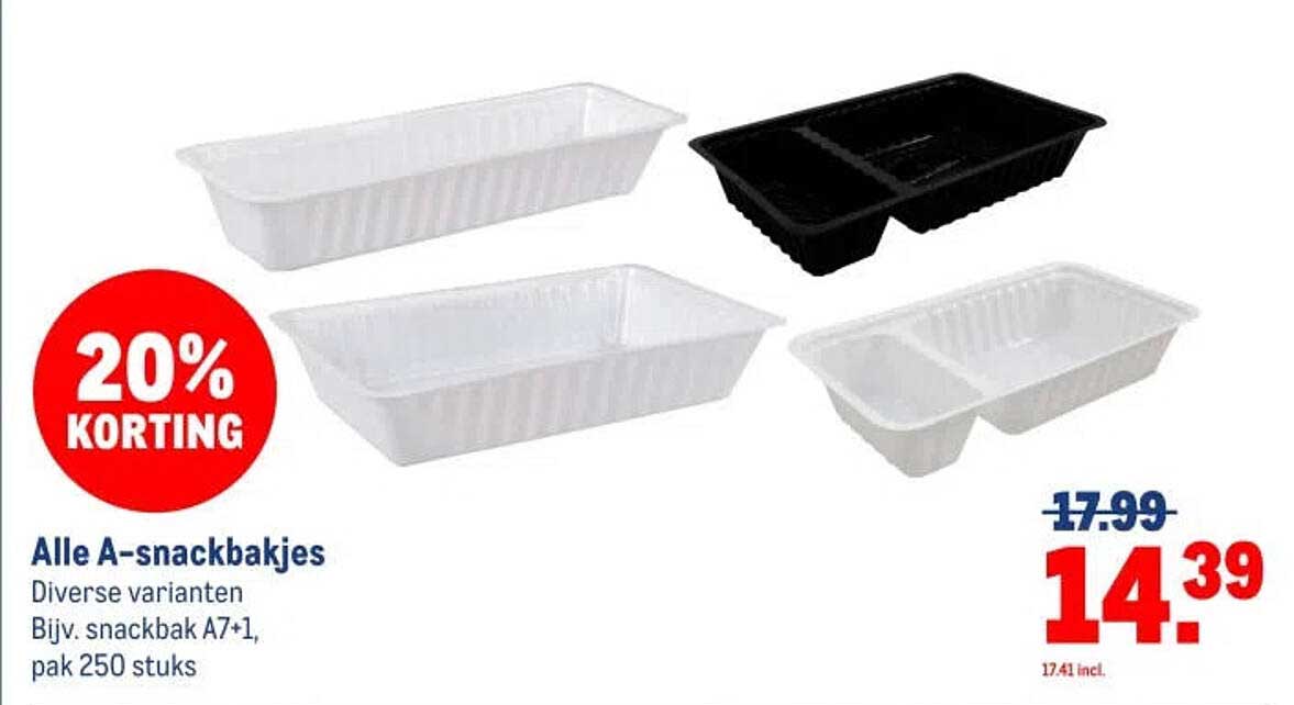 Alle A-snackbakjes 20% korting