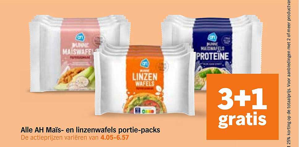 Alle AH Mais- en linzenwafels portie-packs 3+1 gratis