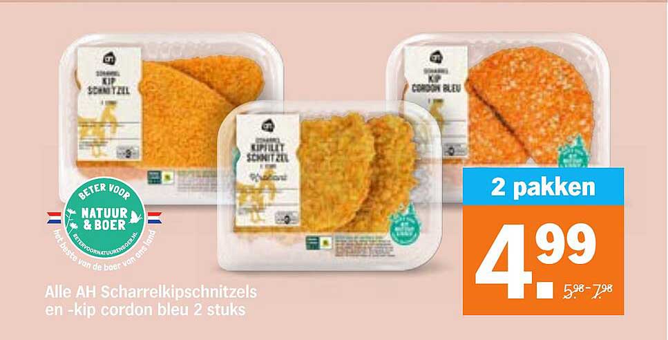 Alle AH Scharrelkipschnitzels en -kip cordon bleu 2 stuks 2 pakken