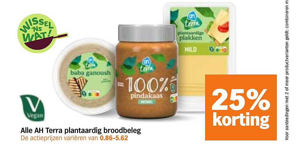 Alle AH Terra plantaardig broodbeleg 25% korting