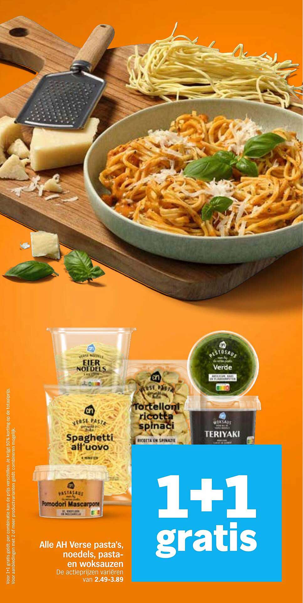 Alle AH Verse pasta’s, noedels, pasta- en woksauzen 1+1 gratis
