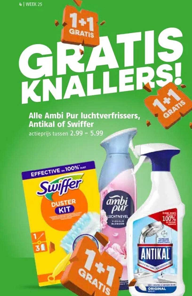 Alle Ambi Pur luchtverfrissers, Antikal of Swiffer 1+1 gratis