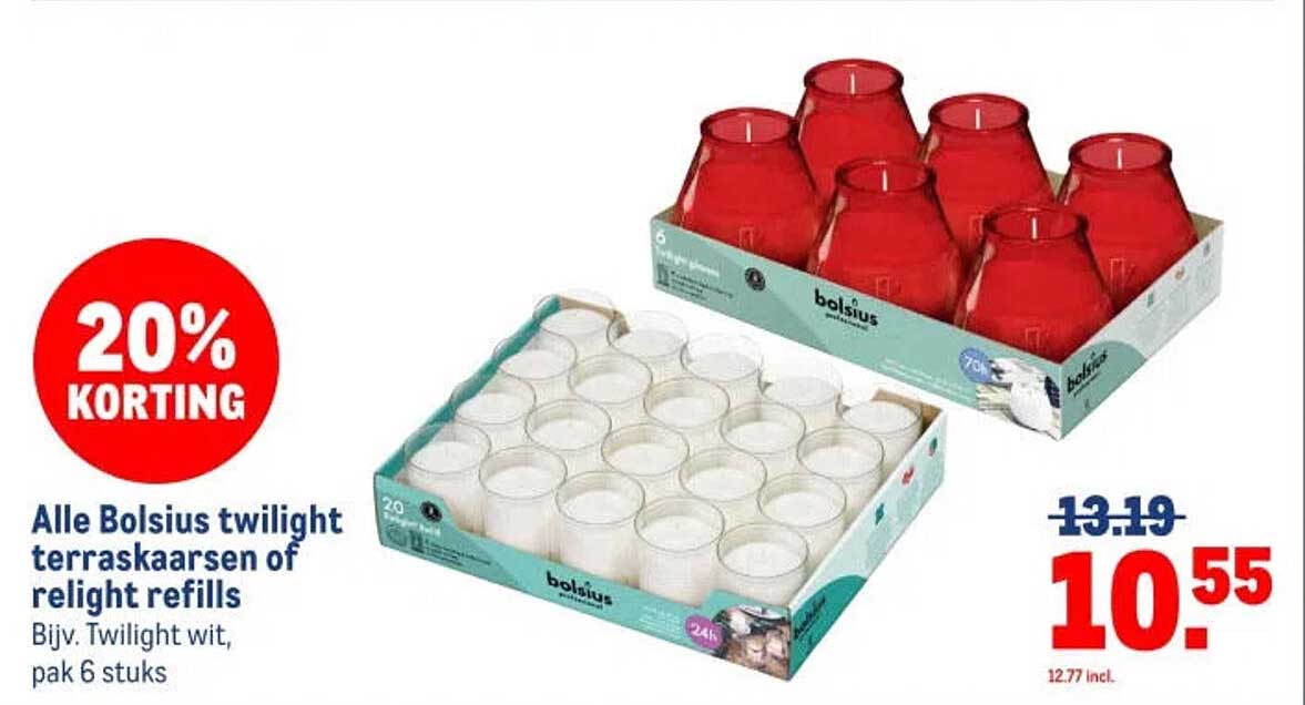 Alle Bolsius twilight terraskaarsen of relight refills 20% KORTING
