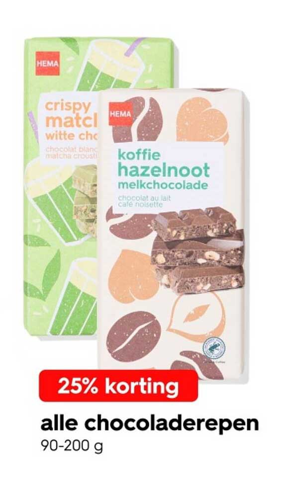 alle chocoladerepen 90-200 g 25% korting