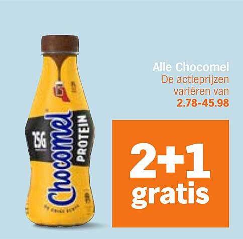 Alle Chocomel De actieprijzen variëren van 2.78-45.98 2+1 gratis
