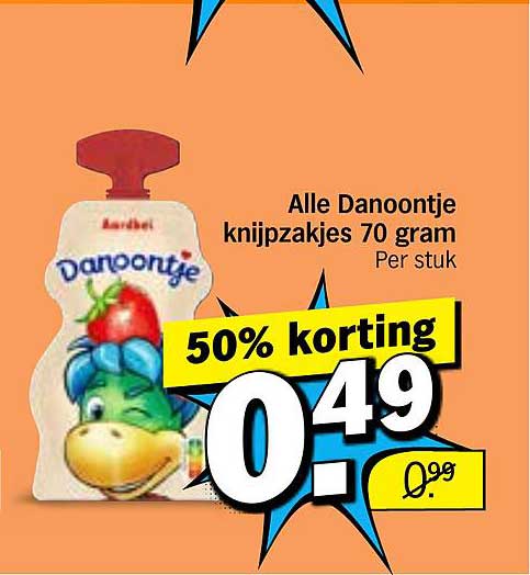 Alle Danoontje knijpzakjes 70 gram Per stuk 50% korting