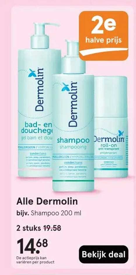 Alle Dermolin bijv. Shampoo 200 ml 2e halve prijs