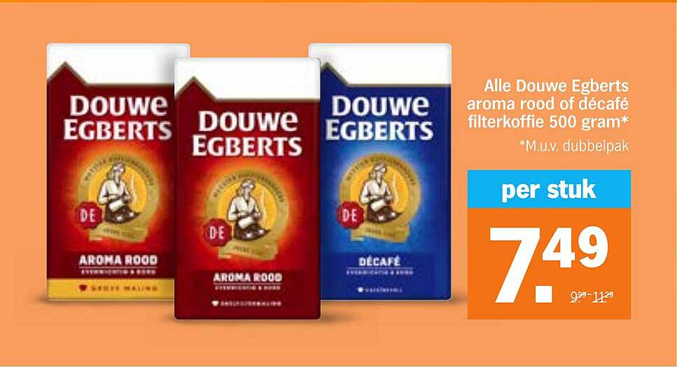 Alle Douwe Egberts aroma rood of décafé filterkoffie 500 gram*