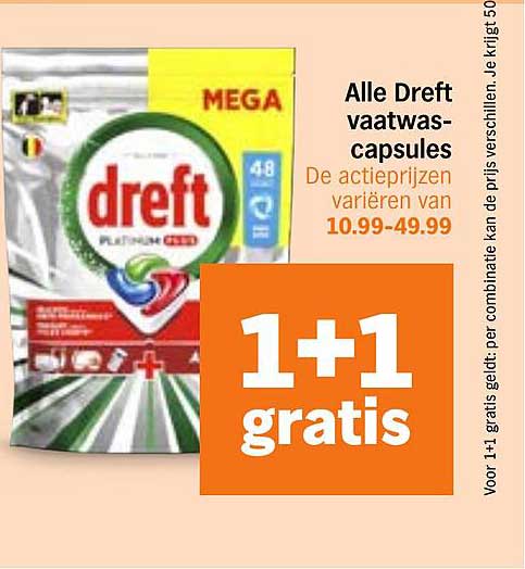 Alle Dreft vaatwas-capsules 1+1 gratis