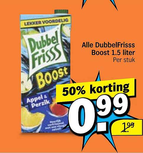 Alle DubbelFrisss Boost 1.5 liter Per stuk 50% korting