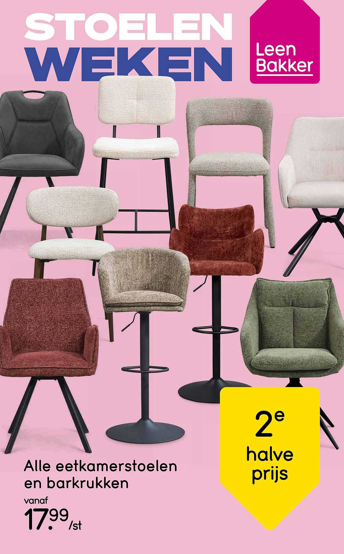 Alle eetkamerstoelen en barkrukken 2e halve prijs