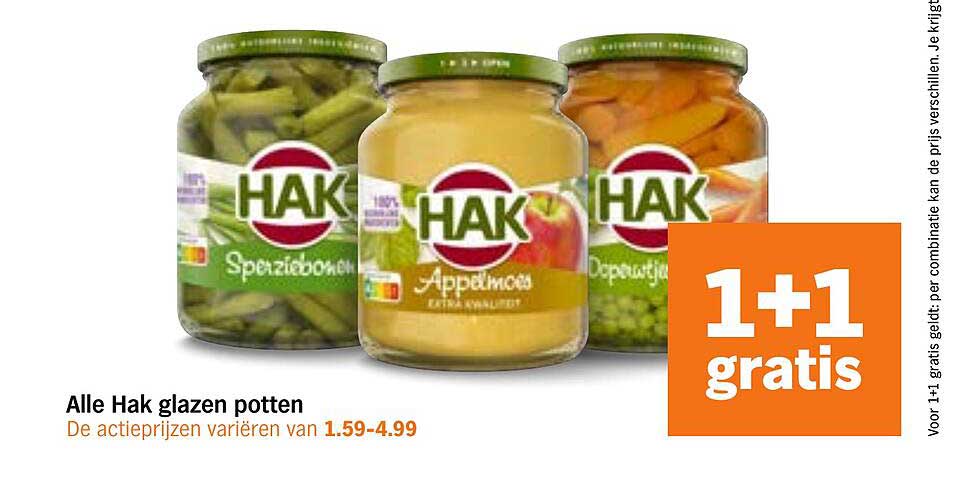 Alle Hak glazen potten 1+1 gratis