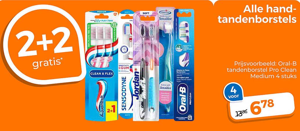 Alle hand-tandenborstels 2+2 gratis