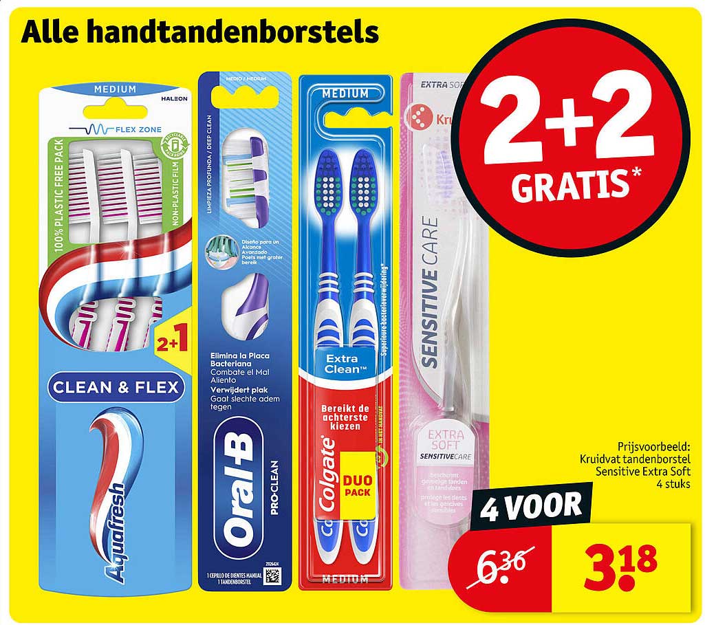 Alle handtandenborstels 2+2 gratis*