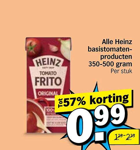 Alle Heinz basistomaten-producten 350-500 gram Per stuk Tot 57% korting