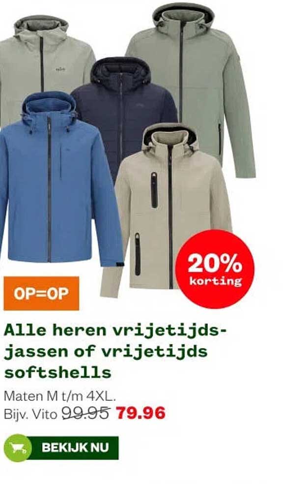 Alle heren vrijetijds-jassen of vrijetijds softshells 20% korting