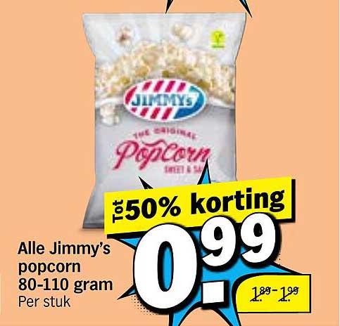 Alle Jimmy’s popcorn 80-110 gram Tot 50% korting