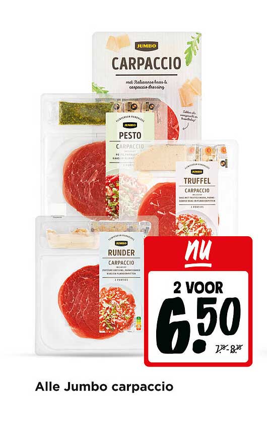 Alle Jumbo carpaccio 2 voor 6.50