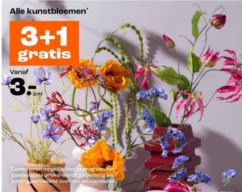 Alle kunstbloemen* 3+1 gratis